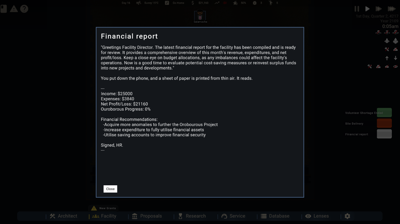 Financial Report Event UI Box