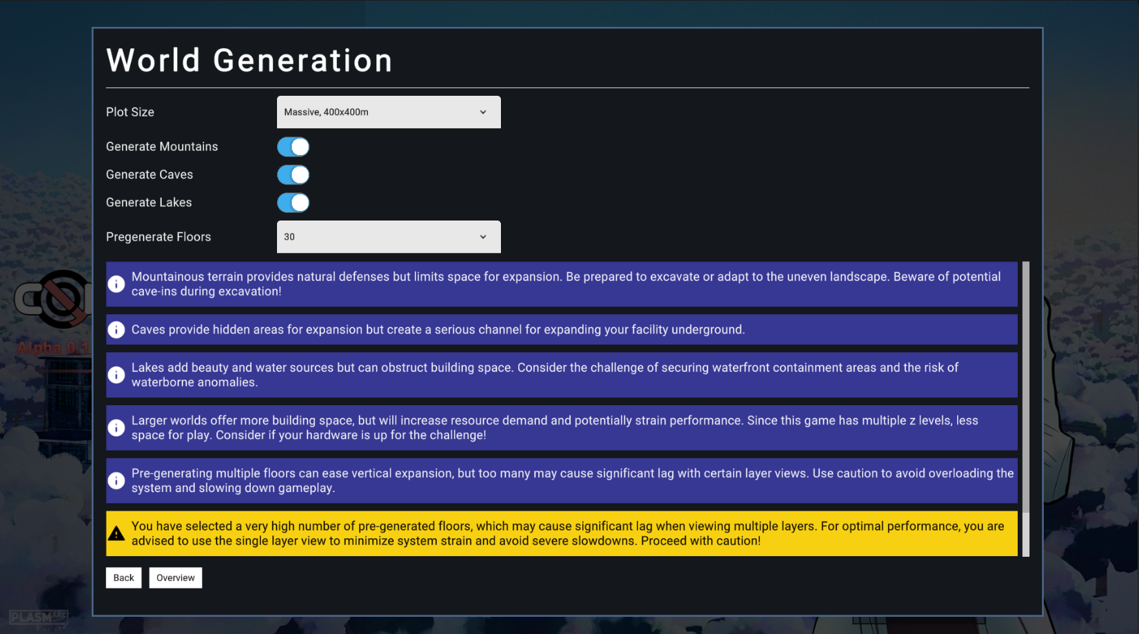 generation settings warning messages